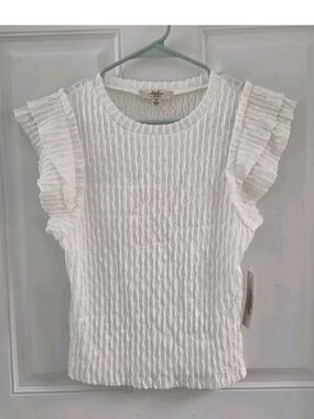 Atelier By Kirious White Ruffle Sleeve Stretch Shirt Top Womens Size M New NWT